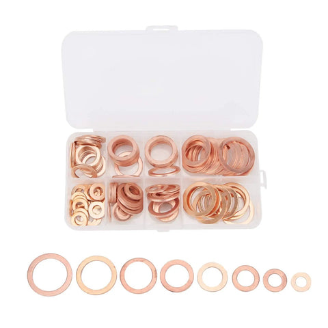 120 Piece Premium Red Copper Washers Assortment Kit Includes Tough Flat Gaskets For Sealing Oil Pan Plugs Fuel Lines Hydraulic Connections With Storage Box Organizer For Easy Access And High Thermal Conductivity Works Wicked Well Under Pressure. 8-size set in box