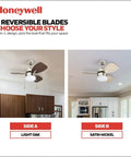 Ocean Breeze 30 Inch Ceiling Fan With Light Indoor LED, 3 Dual Finish Blades, Satin Nickel And Light Oak Finishes, kitchen view