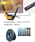 Heavy Duty Steel Strapping Tool A333 Stainless Manual Banding Machine with straps and seals shown