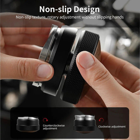 Adjusting 58mm Coffee Distributor And Espresso Leveler with Adjustable Height Stainless Steel Wedge Base close-up