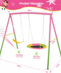 Heavy Duty Backyard Swing Set With Stand For Indoor Outdoor Fun 440 Lb Capacity Metal Frame Includes 32 Inch Saucer Swing And 26.2 Inch Belt Seat Double Swing Fun For Kids And Adults Pink Playset