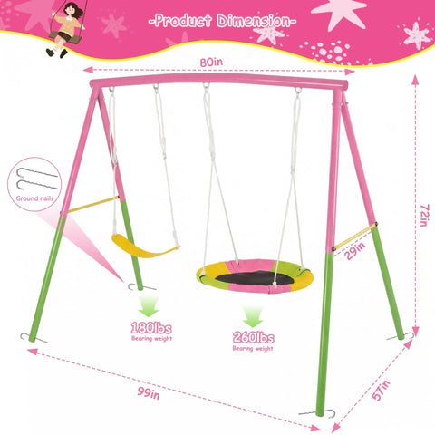 Heavy Duty Backyard Swing Set With Stand For Indoor Outdoor Fun 440 Lb Capacity Metal Frame Includes 32 Inch Saucer Swing And 26.2 Inch Belt Seat Double Swing Fun For Kids And Adults Pink Playset