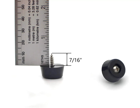 Non Slip Rubber Feet For Cutting Boards With Stainless Screws 12 Pack, measuring 7/16 in height, with ruler for scale