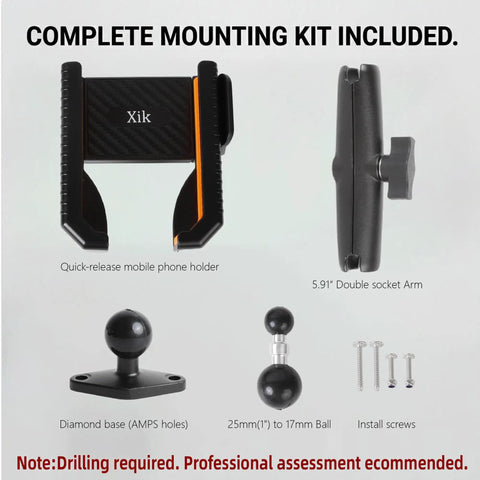 1 Inch Ball Screw Mount Phone Holder For Boat Car Truck And Desktop With Long Arm For Unobstructed Camera View, Ideal For Recording On Water Or Road, Durable Aluminum Build, Secure Grip, Easy Adjustments, complete mounting kit with 5.91-inch arm, base, and screws