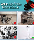 Image demonstrating cable chaos and organization with One Quarter Inch Black Nylon R Type Cable Clip Wire Clamp Kit for tidy wiring.