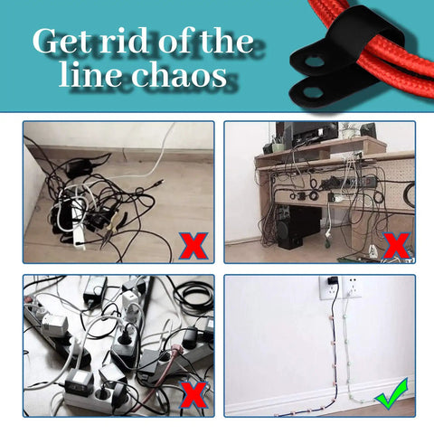 Image demonstrating cable chaos and organization with One Quarter Inch Black Nylon R Type Cable Clip Wire Clamp Kit for tidy wiring.