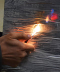 A hand holding a lighter against a Premium Synthetic Roof Underlayment Roll With Aluminum Foil Bitumen Tape for sealing.