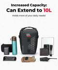 10L Fully Waterproof Front Fork Pannier Bag for Mountain Biking and EScooter, black with gear items displayed