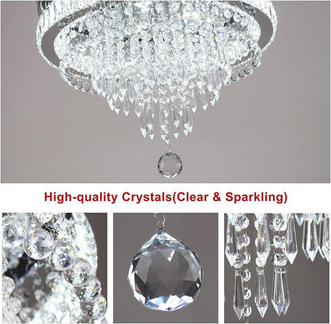 Close-up of K9 crystals on Modern Crystal Chandelier With Four Tier Hourglass Design, 19.7 Inch Ceiling Light, Dimmable LED With Remote