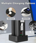 Heavy Duty Rechargeable Battery For Ring Doorbell Camera 2 Pack 7200mAh charging options displayed with wall, car, laptop, and power bank.