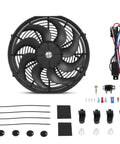 Universal 14 Inch Slim Electric Radiator Cooling Fan Kit 12V 90W Push Pull with included wiring harness and mounting brackets