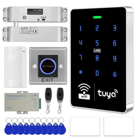 WiFi Security Access Kit With Waterproof RFID Touch Keypad Door Lock Tuya Smart App Remote Opener Electric Mortise Lock Sensor Switch Doorbell And Keychain For Easy Home Security Plug And Play Setup
