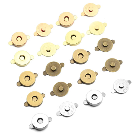 20-Set 3/4 Inch Magnetic Button Snaps Kit For Purses, Bags And Clothes Repair, Antique Brass Fasteners Displayed in Rows