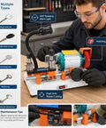 Image of Key Cutting Machine Duplicator For Precise Manual Key Copying in workshop, showing dual-axis stabilized guide with tools.
