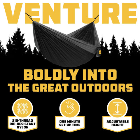Single Camping Hammock For Outdoors, Backpacking And Travel Gear, Ultra Light And Portable Parachute Nylon, Black And Grey