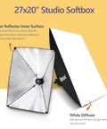 Softbox Photography Lighting Kit For Pros 27 By 20 Inches With Two 40W E27 Bulbs 6500K Daylight Continuous Studio Lighting