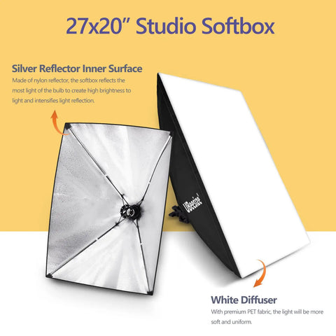 Softbox Photography Lighting Kit For Pros 27 By 20 Inches With Two 40W E27 Bulbs 6500K Daylight Continuous Studio Lighting