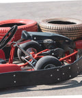 Universal 14 Inch Red PU Steering Wheel With Horn Button in go-kart, showing aluminum alloy rim and red grip for control.
