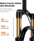 Alloy MTB Suspension Fork For 26 27.5 29 Inch Mountain Bikes With Tapered Or Straight Steerer, 120mm Travel, 32mm Diameter