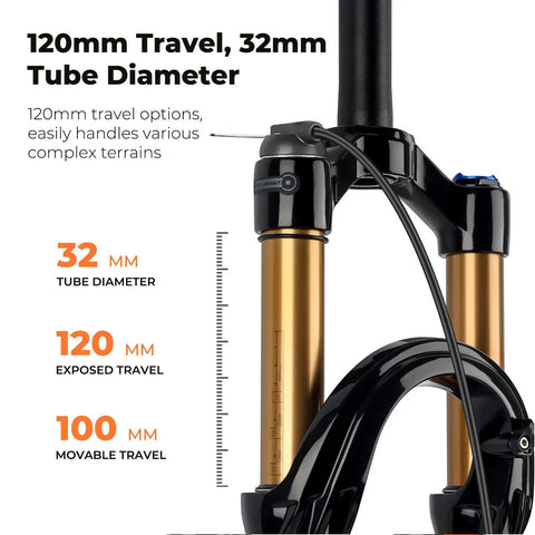 Alloy MTB Suspension Fork For 26 27.5 29 Inch Mountain Bikes With Tapered Or Straight Steerer, 120mm Travel, 32mm Diameter