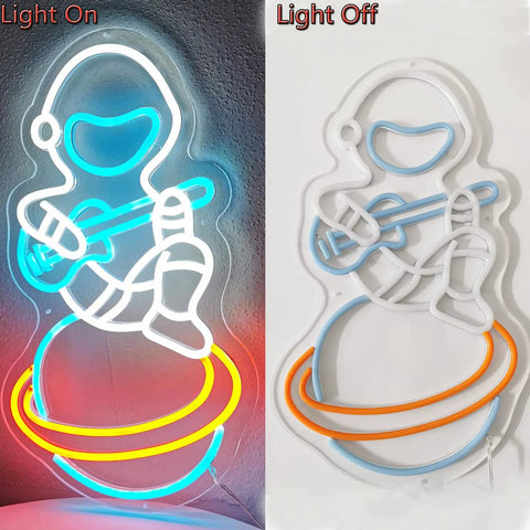Spacecraft Neon Sign LED Wall Light For Bedroom And Kids Room Decor, Flying Saucer Alien Cloud Night Light, lit and unlit views