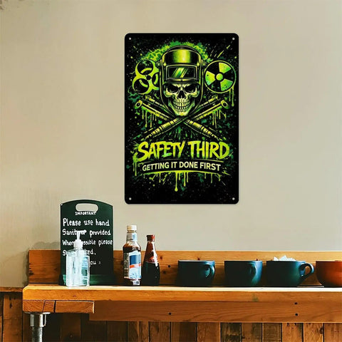 Safety Third Aluminum Sign 8x12 Vertical Poster Built Tough Rustproof Metal Art For Man Cave Decor Blue Collar Gift