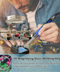 Person using All In One 100W Soldering Iron Kit With LCD Temperature Display, Adjustable Heat, Magnifying Glass, Helping Hands