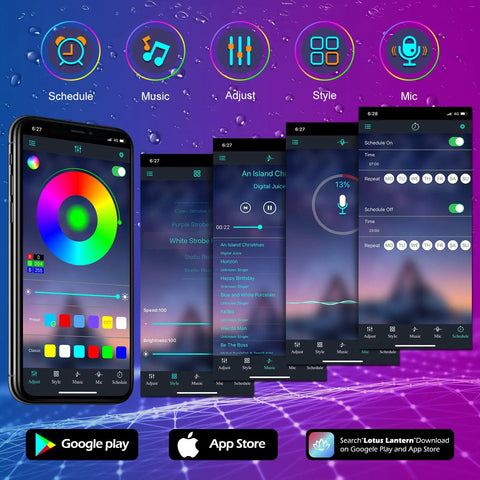Bluetooth app interface for 100Ft Outdoor LED Strip Lights Waterproof IP68 With Bluetooth App Remote Control And Music Sync RGB
