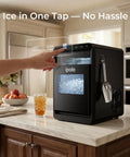 Nugget Ice Maker For Countertop With 44 Lb Per Day Capacity Self Cleaning Black Stainless Steel Portable Ice Machine in kitchen setting.