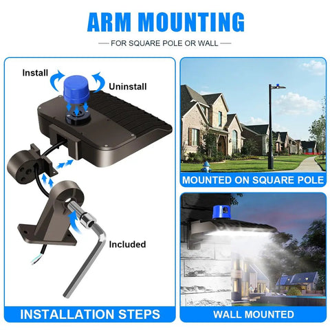150W LED Beast Mode Brightness Dusk To Dawn Flood Light IP65 Waterproof Shoe Box Fixture installation steps