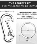 4 Piece Multipurpose Keychain Clip Set With Secure Zinc Carabiner And Steel Keyring dimensions and material details