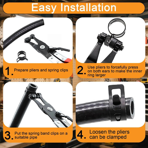 352 Piece Spring Band Hose Clamps Kit 6 To 25mm With 2 Hose Clamp Pliers showing easy installation steps for secure hose fitting