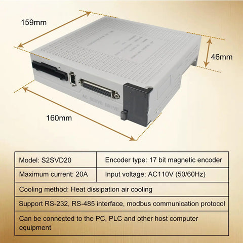 CNC controller from 1000W 110V Servo Motor With Brake Kit, model S2SVD20, 17-bit encoder, dimensions 160mm x 159mm x 46mm.