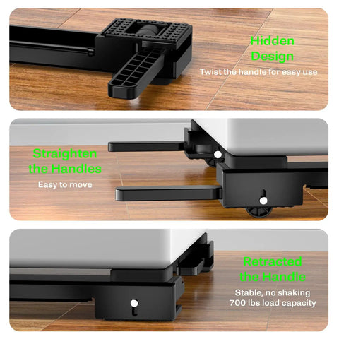 20 To 32 Inch Extendable Appliance Sliders With Liftable Anti Slip Base For Easy No Hassle Moving Of Washing Machines, Dryers, Refrigerators And Heavy Furniture, Heavy Duty Rollers For Smooth Glide And Stable Lift Black showing hidden handles and extended base.