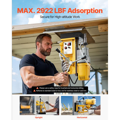 Heavy Duty Magnetic Drill Press With 1400W Copper Motor And Rock Solid 2922 Lbf Holding Force Delivers smooth variable speed drilling