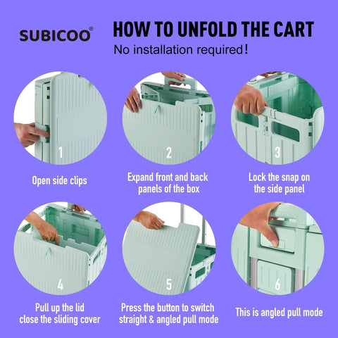 Folding Utility Cart With Lid Portable Rolling Handcart Collapsible Shopping Trolley On Four Swivel Wheels With Brakes assembly guide