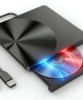 External CD DVD Drive With USB 3.0 And USB C Plug And Play No Drivers Needed CD Burner RW DVD Writer Portable Optical Drive For Laptop And Desktop PCs Works With Windows 11 10 8 7 MacBook Mac OS And Linux, black slim metal drive with tray open