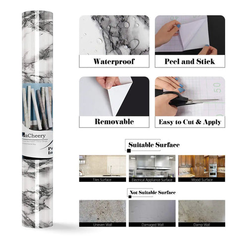 Gray Marble Peel And Stick Contact Paper For Cabinets Desks Tables And Shelves Self Adhesive Vinyl Film 36x160 Inches packaging and usage guide