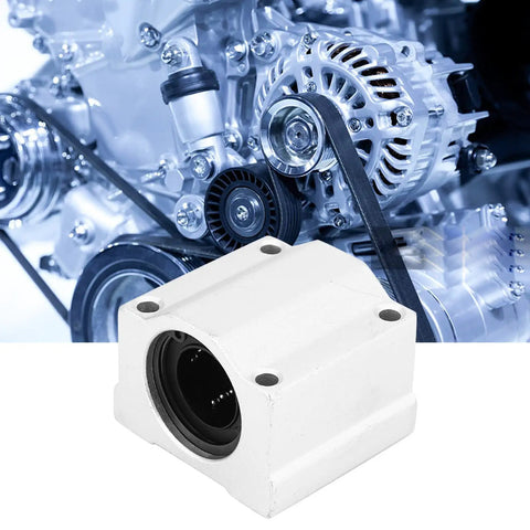 Heavy Duty CNC Linear Motion Ball Bearing Slide Block SC20UU 20mm Aluminum Alloy Slider Bushing shown against engine parts.