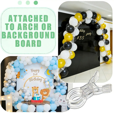 Premium Ten Pack Of Heavy Duty Spring Clips Measuring 3.5 Inches Featuring Transparent Plastic Build solid enough for balloon arch displays.