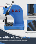 Heavy Duty 0.5 Ton Cast Iron Desktop Arbor Press For Riveting And Hole Punching in blue with rack and pinion detail