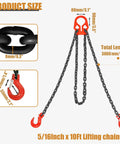 Front view of Noliven heavy-duty lifting chain with adjustable hooks, dual-leg, 5/16 in x 10 ft, 7000 lb capacity.
