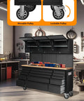 72-Inch Rolling Tool Cabinet With 15 Drawers 3 Top Cabinets And Pegboard Mobile Garage Tool Organizer With Anti Slip Liner
