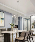 Modern Farmhouse Chandelier For Dining Room, Six Lights Dope Vintage Style Brushed Nickel Hanging Light Fixture in dining area
