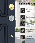 Vintage Gold Front Door Lock Set With Crystal Glass Knob Sleek Dope Reversible Handle And Deadbolt Brushed Gold Exterior Entry