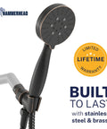 Solid Metal 3-Spray Handheld Shower Head With Long Hose And Holder In Oil Rubbed Bronze, High-Pressure 2.5 GPM close-up