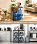 5 Gallon Water Jug Holder With 4 Slots Sturdy Water Dispenser Stand With Drawers And Wood Shelves in kitchen and office settings