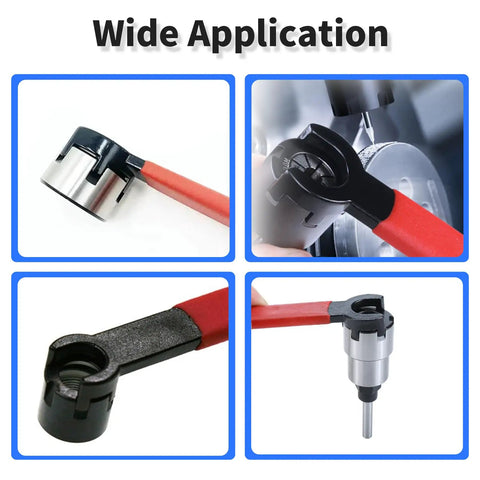 M Type Spanner Wrench For ER11 Collet Chuck ER11 Nut with red non-slip handle used in CNC machinery, heavy duty alloy steel close-up