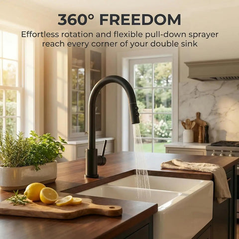 Black Kitchen Faucet With Pull Down Sprayer And Single Handle Pullout Design, Durable Stainless Steel With Leakproof Ceramic Cartridge
