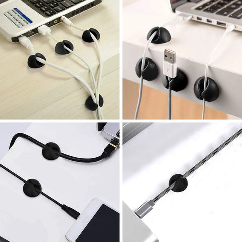 8 Pack Adhesive Cable Clips For Desk Cable Management And Wire Organization, holding cables on desk, organizing cords, black